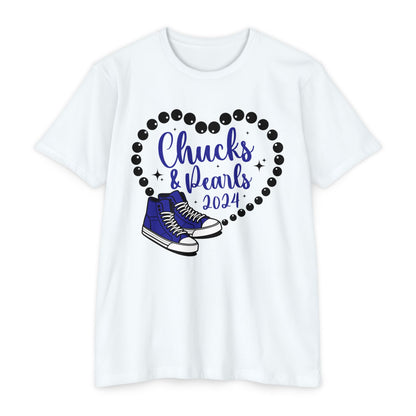 Chucks and Pearls 2024 Blue and White T-shirt